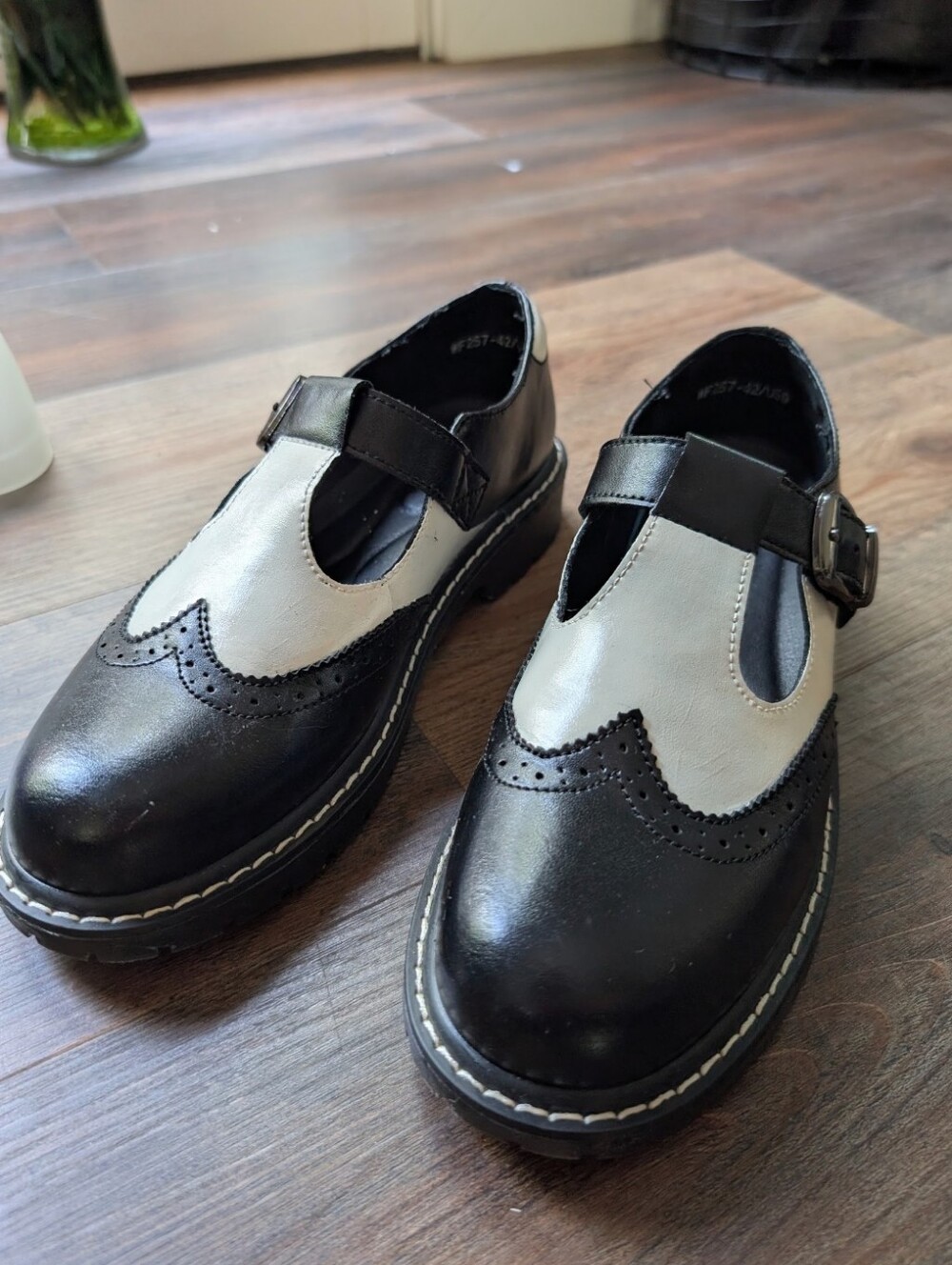 Two-Tone Black & White Mary Jane Wingtip Oxfords